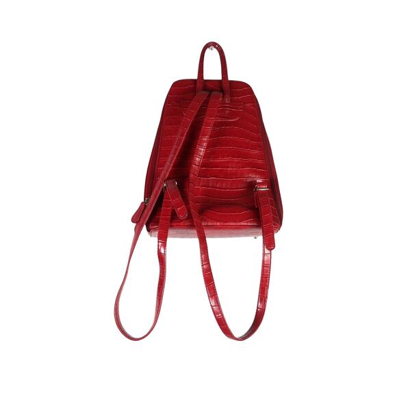 L. Erickson Red Faux Patent Croc Leather Backpack Purse